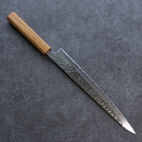 清助 月影 AUS10 打磨處理 鎚目 大馬士革紋 筋引 日本刀 270mm 橡木 握把 - 清助刃物