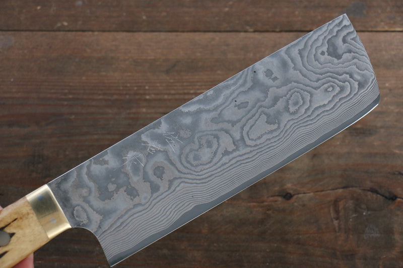 佐治 武士 VG10 黑色大馬士革紋 菜切 日本刀 170mm 茶色牛骨 握把 - 清助刃物