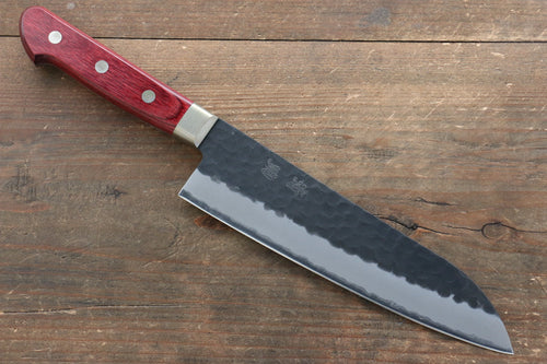 清助 黑紅 超級青鋼 鎚目 黑打 三德刀 日本刀 185mm 紅合成木 握把 - 清助刃物