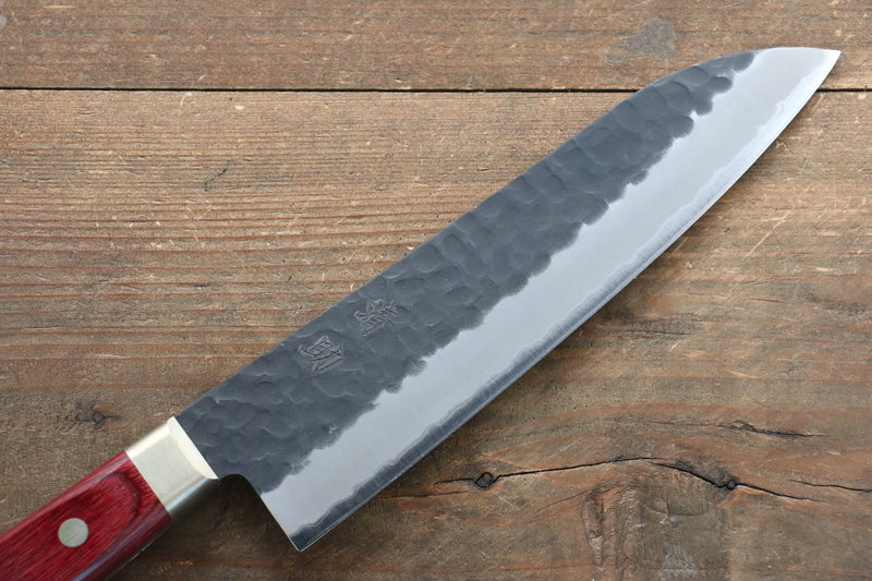 清助 黑紅 超級青鋼 鎚目 黑打 三德刀 日本刀 185mm 紅合成木 握把 - 清助刃物