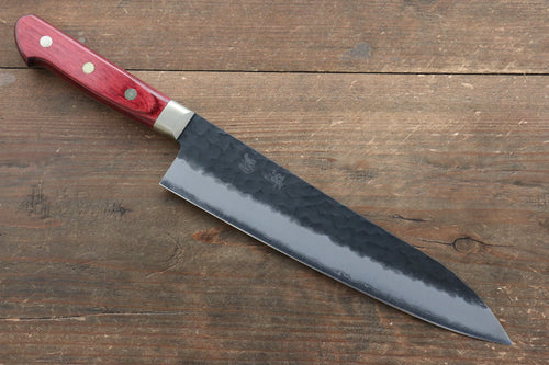 清助 黒紅 超級青鋼 鎚目 黑打 牛刀  210mm 紅合成木 握把 - 清助刃物