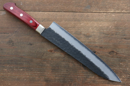 清助 黒紅 超級青鋼 鎚目 黑打 牛刀  210mm 紅合成木 握把 - 清助刃物