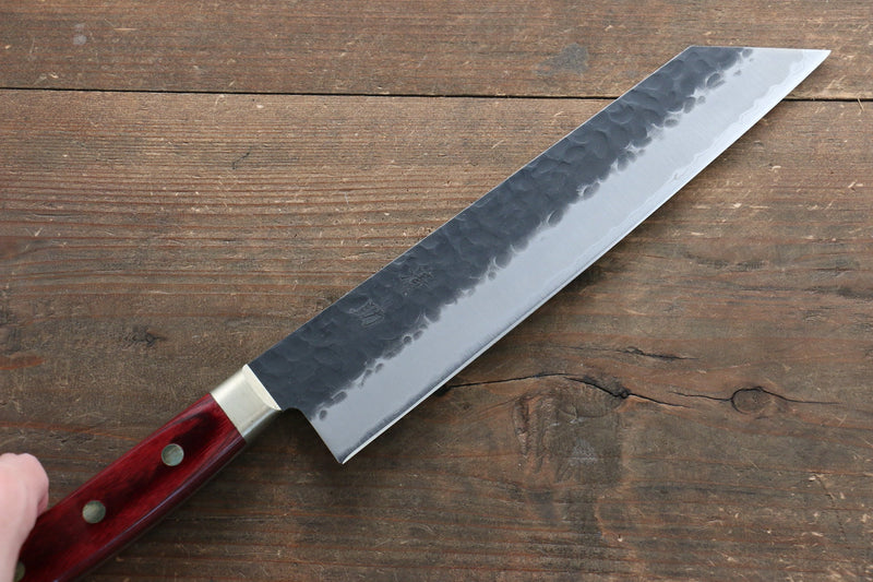 清助 黑紅 超級青鋼 鎚目 黑打 切付牛刀 日本刀 210mm 紅合成木 握把 - 清助刃物