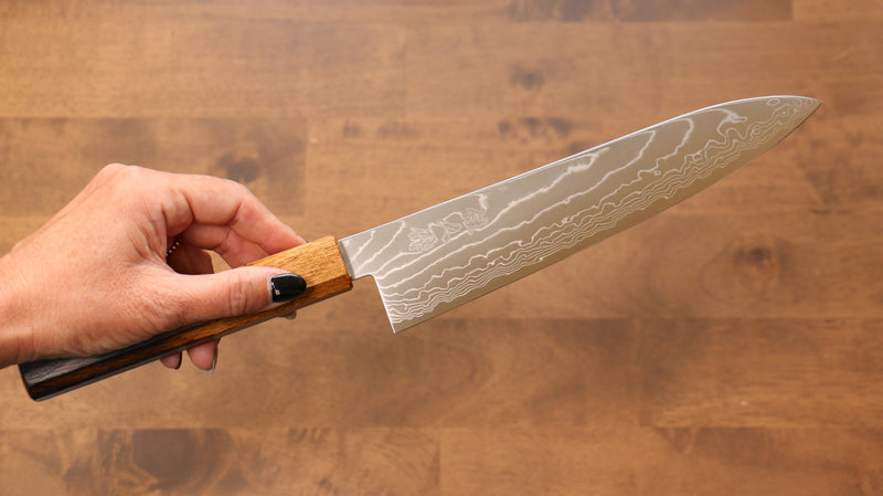 佳人 特殊鈷合金 大馬士革紋 牛刀  210mm 燒櫟木（八角） 握把 - 清助刃物