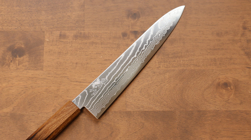 佳人 特殊鈷合金 大馬士革紋 牛刀 日本刀 240mm 燒櫟木（八角） 握把 - 清助刃物
