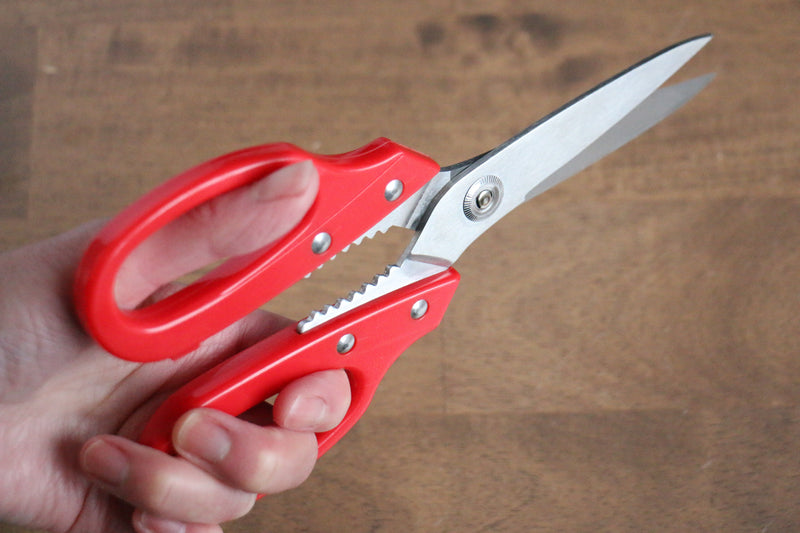 不鏽鋼 廚房料理剪刀 110mm 紅塑膠 握把 - 清助刃物