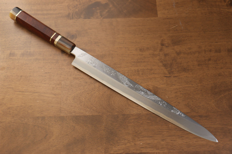 堺 孝行 天龍 Uzushio 渦潮 青鋼二號 刻有龍的圖樣 柳刃  300mm 紅黑檀 握把 附刀鞘 - 系列商品之8 - 清助刃物