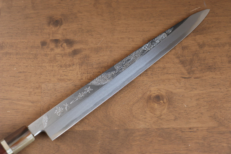 堺 孝行 天龍 Uzushio 渦潮 青鋼二號 刻有龍的圖樣 柳刃  300mm 紅黑檀 握把 附刀鞘 - 系列商品之8 - 清助刃物