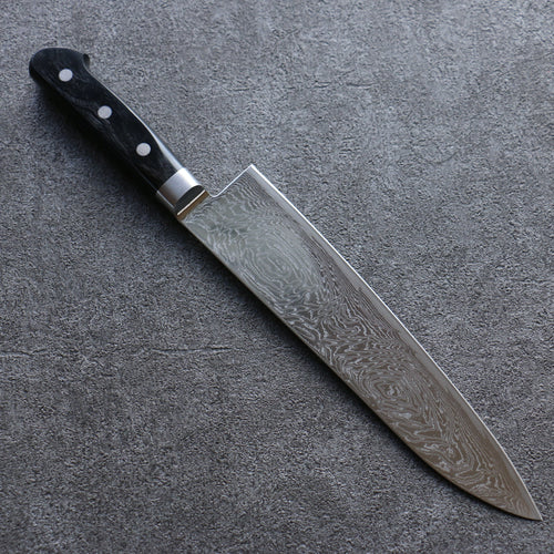 清助 海浪 AUS10 鏡面處理 大馬士革紋 牛刀 日本刀 210mm 黑合成木 握把 - 清助刃物