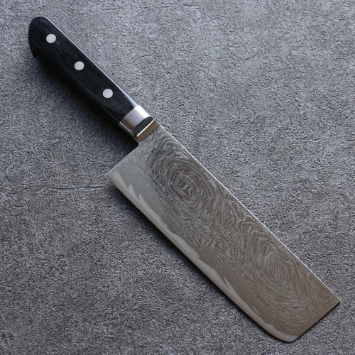 清助 海浪 AUS10 鏡面處理 大馬士革紋 菜切 日本刀 165mm 黑合成木 握把 - 清助刃物