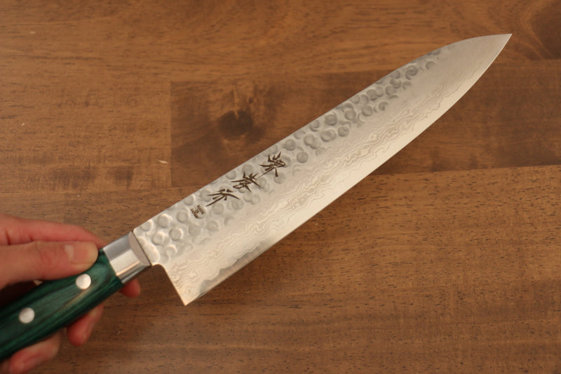 堺 孝行 VG10 17層大馬士革紋 牛刀  210mm 合成木（綠色） 握把 - 清助刃物