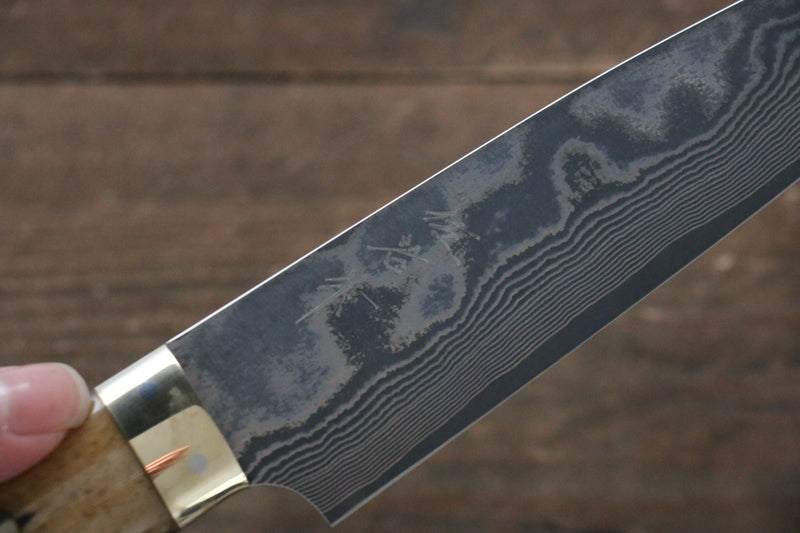 佐治 武士 VG10 黑色大馬士革紋 多用途小刀 日本刀 150mm 茶色牛骨 握把 - 清助刃物