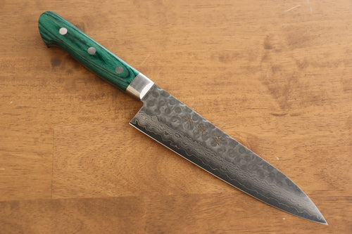 堺 孝行 VG10 17層大馬士革紋 牛刀  180mm 合成木（綠色） 握把 - 清助刃物