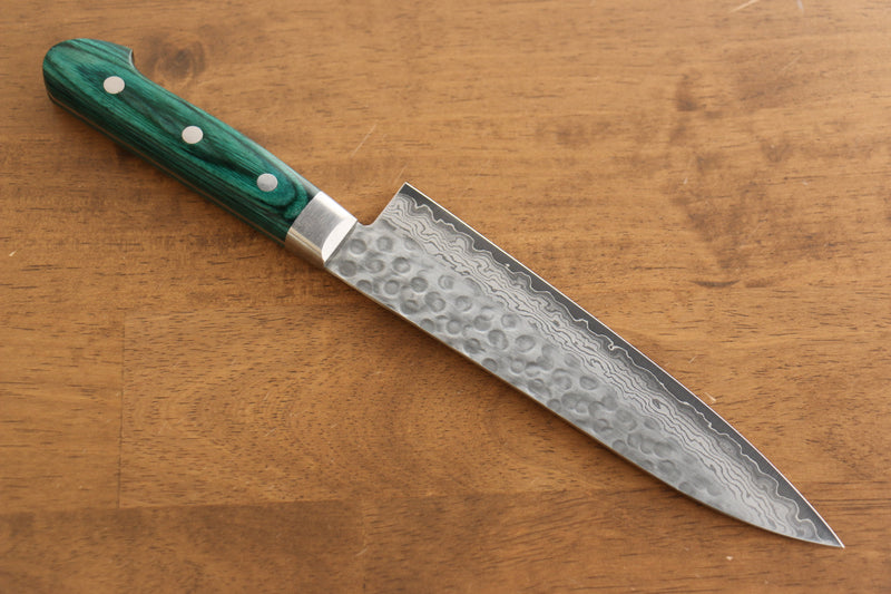 堺 孝行 VG10 17層大馬士革紋 牛刀 日本刀 180mm 合成木（綠色） 握把 - 清助刃物