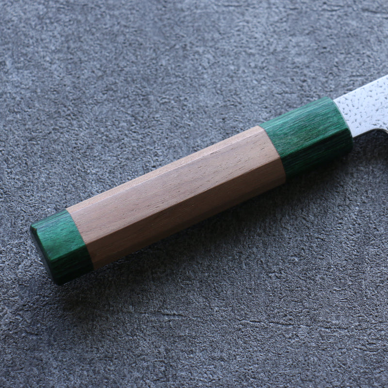 清助 超級青鋼 鎚目 文化刀  165mm 核桃木（兩側帶綠色環型設計） 握把 - 清助刃物