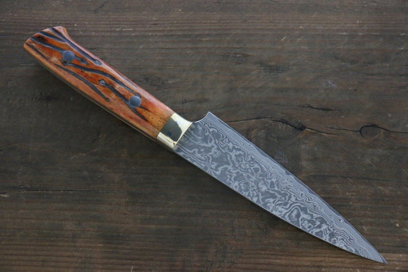 佐治 武士 R2/SG2 黑色大馬士革紋 多用途小刀  135mm 橘色牛骨 握把 - 清助刃物