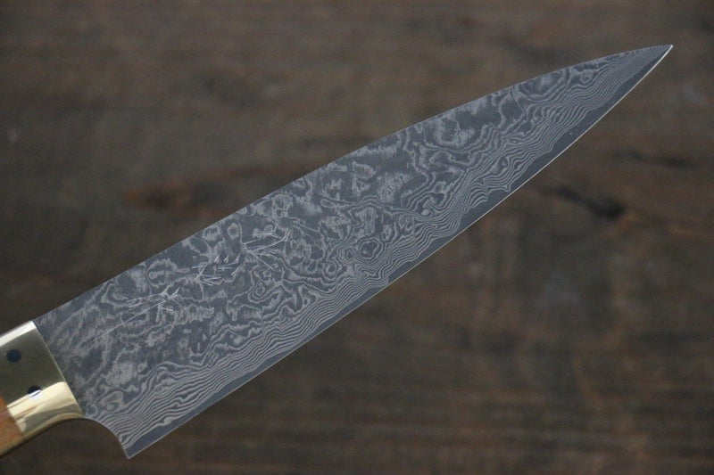 佐治 武士 R2/SG2 黑色大馬士革紋 多用途小刀  135mm 橘色牛骨 握把 - 清助刃物