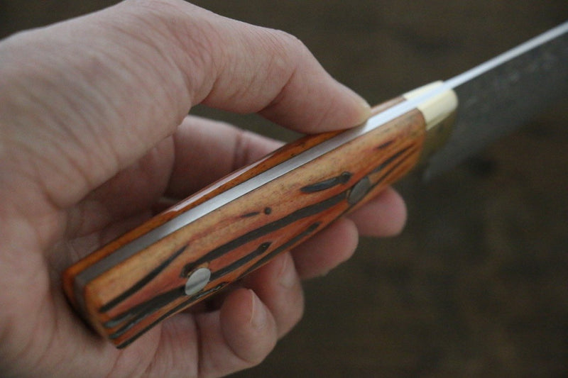 佐治 武士 R2/SG2 黑色大馬士革紋 多用途小刀  135mm 橘色牛骨 握把 - 清助刃物