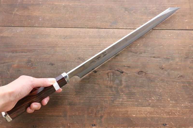 堺 孝行 紫電 銀三鋼 劍型柳刃 300mm 沙漠鐵木（杉原型） 握把 - 清助刃物