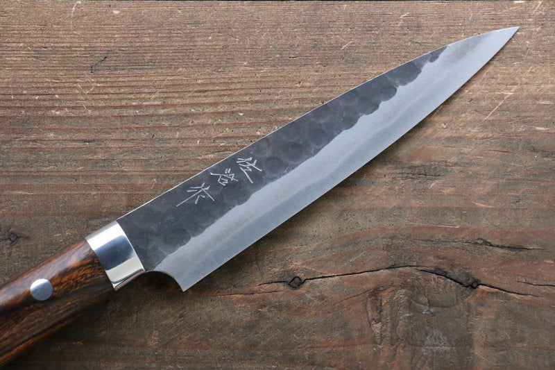 佐治 武士 超級青鋼 黑打 鎚目 多用途小刀 日本刀 150mm 鐵木 握把 - 清助刃物