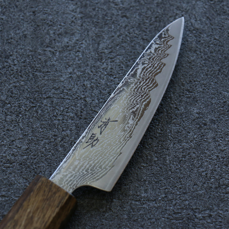 清助 海浪 AUS10 鏡面處理 大馬士革紋 多用途小刀 日本刀 80mm 橡木 握把 - 清助刃物