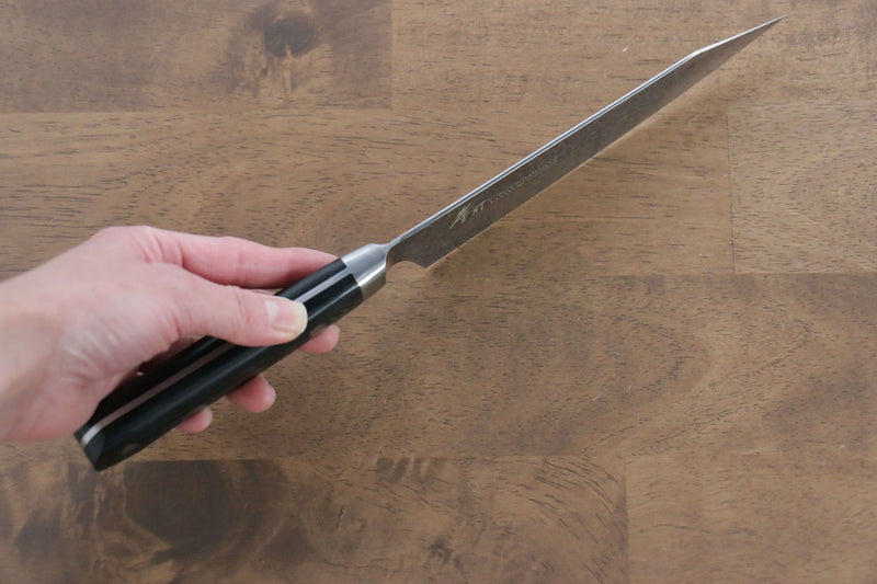 堺 孝行 無芯 大馬士革紋 劍型三德刀  160mm 黑米卡塔（樹脂複合材料）握把 - 清助刃物