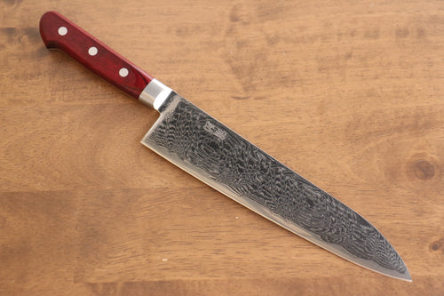 清助 海浪 AUS10 鏡面處理 大馬士革紋 牛刀 日本刀 210mm 紅合成木 握把 - 清助刃物