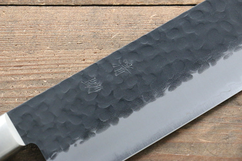 清助 黒紅 超級青鋼 鎚目 黑打 菜切 日本刀 165mm 紅合成木 握把 - 清助刃物