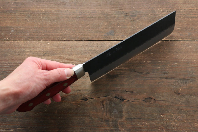 清助 黒紅 超級青鋼 鎚目 黑打 菜切 日本刀 165mm 紅合成木 握把 - 清助刃物