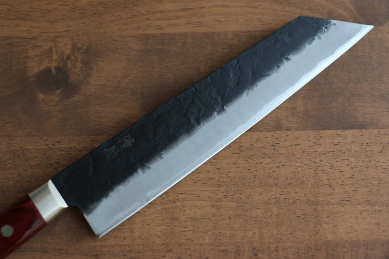 清助 黑梨 超級青鋼 梨地 黑打 切付牛刀  210mm 紅合成木 握把 - 清助刃物