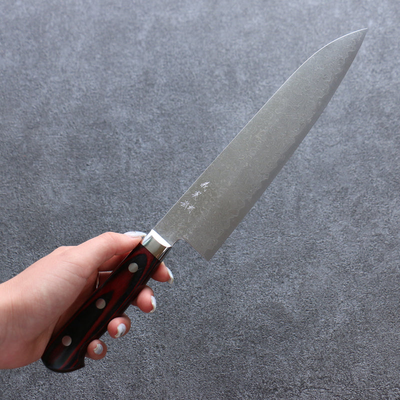 加藤 義實 VG10 大馬士革紋 打磨處理 牛刀 日本刀 210mm 紅合成木 握把 - 清助刃物