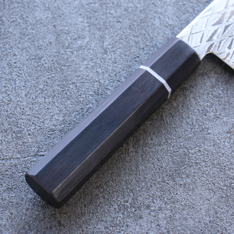 清助 AUS10 鏡面菱格紋 三德刀 180mm 黑合成木 握把 - 清助刃物