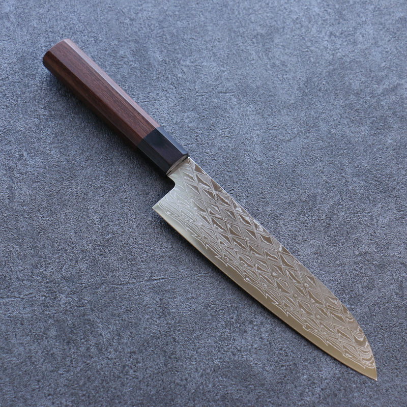 清助 AUS10 鏡面菱格紋 三德刀 日本刀 180mm 茶色合成木 握把 - 清助刃物