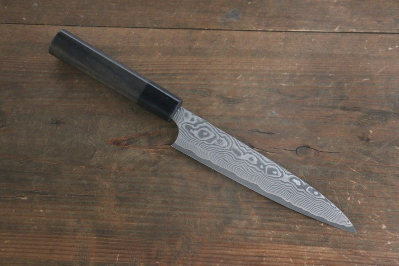 佐治 武士 VG10 黑色大馬士革紋 多用途小刀  150mm 紫檀木 握把 - 清助刃物