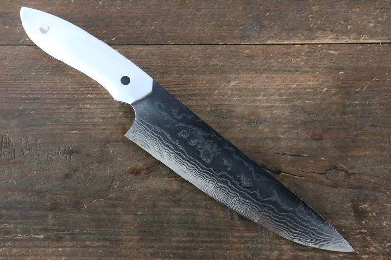 佐治 武士 無芯 鏡面處理 牛刀 日本刀 180mm 野村作白人造大理石 握把 - 清助刃物