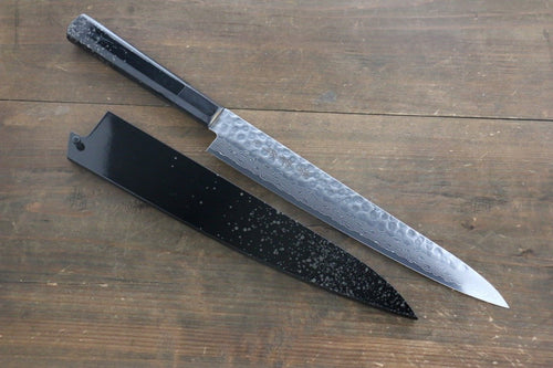 堺 孝行 AUS10 45層大馬士革紋 鎚目 筋引  240mm 銀漆塗握把 附刀鞘 - 清助刃物