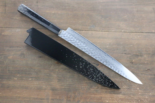 堺 孝行 AUS10 45層大馬士革紋 鎚目 筋引  240mm 銀漆塗握把 附刀鞘 - 清助刃物