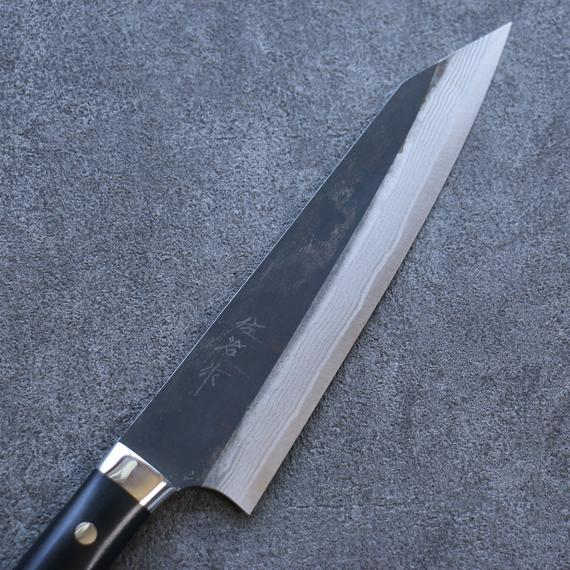 佐治 武士 超級青鋼 黑打 大馬士革紋 切付牛刀 日本刀 210mm 黑米卡塔（樹脂複合材料） 握把 - 清助刃物