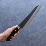 佐治 武士 超級青鋼 黑打 大馬士革紋 切付牛刀 日本刀 210mm 黑米卡塔（樹脂複合材料） 握把 - 清助刃物