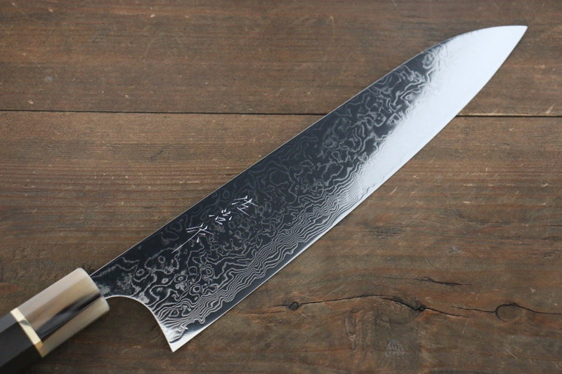 佐治 武士 R2/SG2 鏡面處理 大馬士革紋 牛刀  270mm 黑檀（兩側帶環型設計） 握把 - 清助刃物
