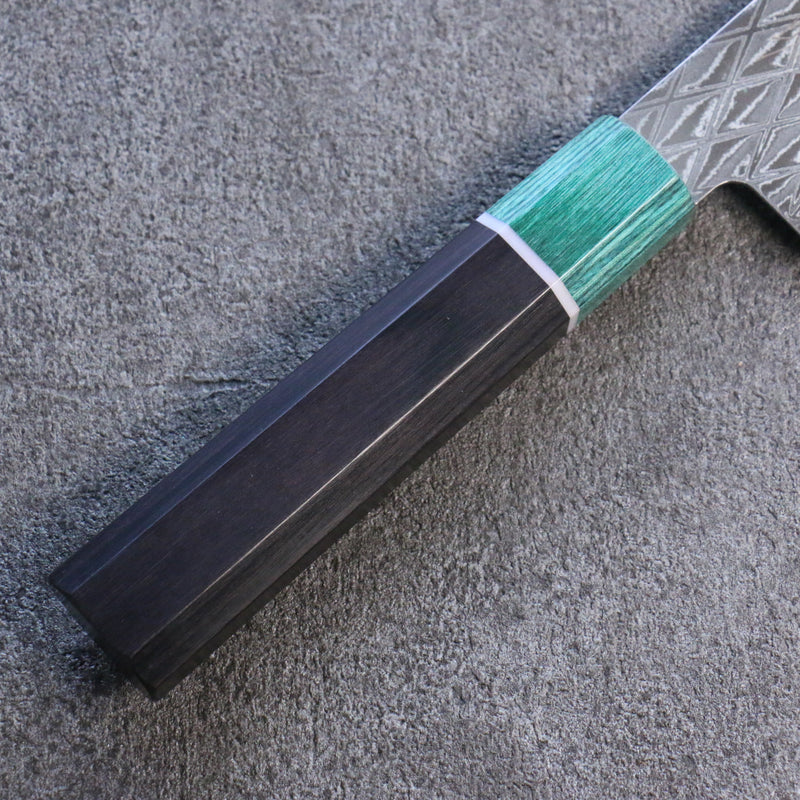 清助 AUS10 鏡面菱格紋 切付三德刀 180mm 紫檀木（口輪：綠合成木） 握把 - 清助刃物