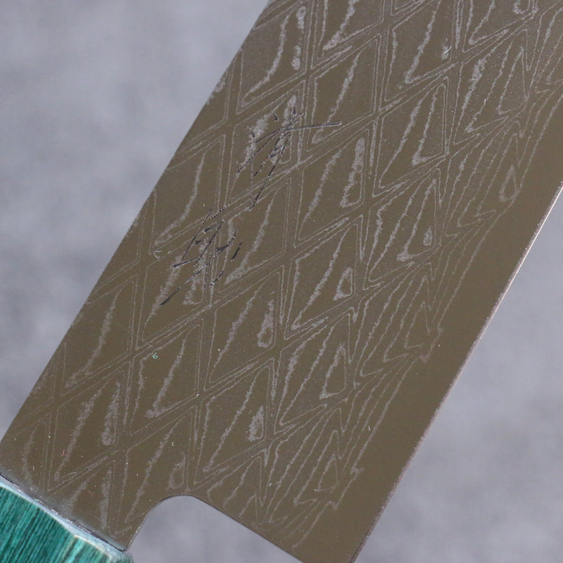 清助 AUS10 鏡面菱格紋 切付三德刀 180mm 紫檀木（口輪：綠合成木） 握把 - 清助刃物