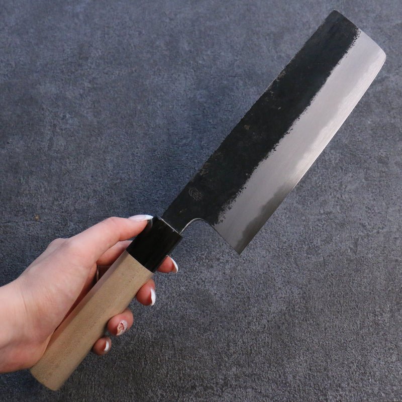 菊月 白鋼二號 黑打 菜切 日本刀 180mm 木蘭 握把 - 清助刃物
