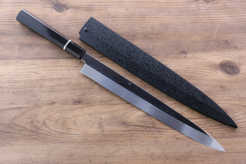 堺 孝行 富士山 本燒 白鋼二號 柳刃  300mm 黑檀（帶環型設計）握把 附刀鞘 - 清助刃物