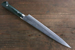 佐治 武士 VG10 鑽石面處理 大馬士革紋 筋引  240mm 綠米卡塔（樹脂複合材料） 握把 - 清助刃物