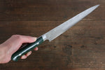 佐治 武士 VG10 鑽石面處理 大馬士革紋 筋引  240mm 綠米卡塔（樹脂複合材料） 握把 - 清助刃物