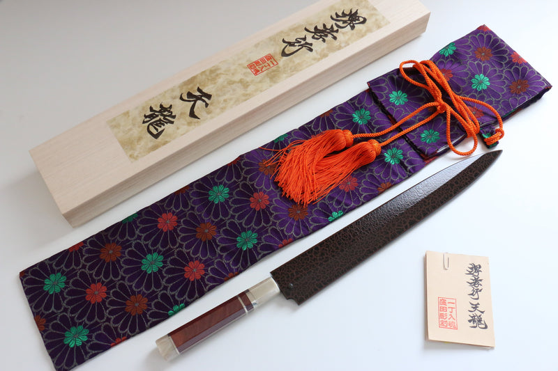 堺 孝行 天龍 Uzushio 渦潮 青鋼二號 刻有龍的圖樣 柳刃  300mm 紅黑檀 握把 附刀鞘 - 系列商品之8 - 清助刃物