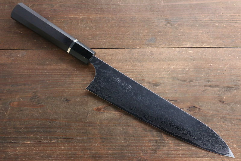 佐治 武士 R2/SG2 鏡面處理 大馬士革紋 牛刀  240mm 黑檀（帶環型設計） 握把 - 清助刃物
