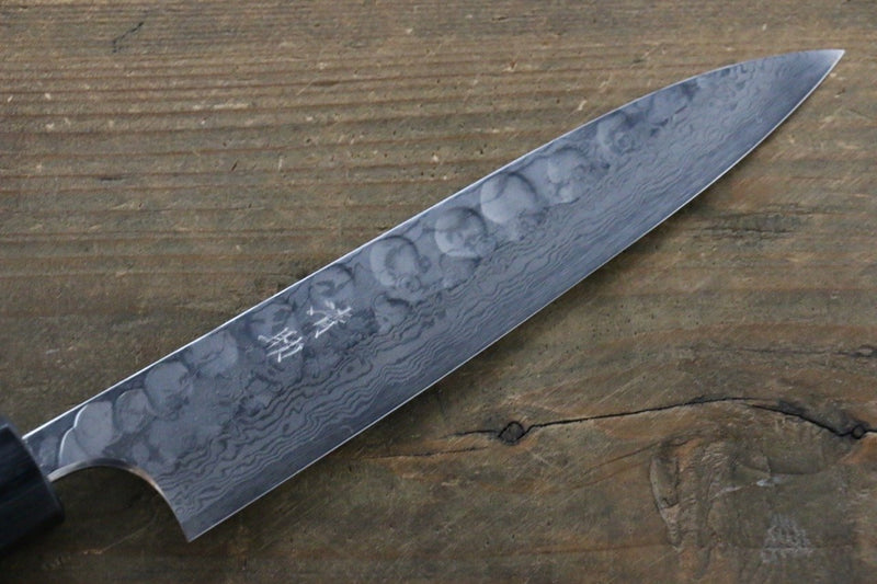 清助 青鋼二號 鎚目 大馬士革紋 多用途小刀 日本刀 150mm 紫檀木握把 - 清助刃物