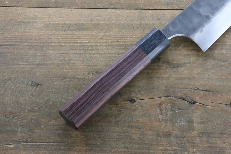 清助 青鋼二號 鎚目 黑打 牛刀 日本刀 210mm 紫檀木握把 - 清助刃物
